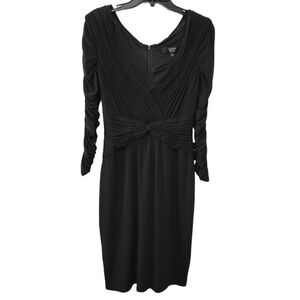 Tadashi Long Sleeve‎ Shirred Pleated Black Cocktail Dress Size S LBD Stretch